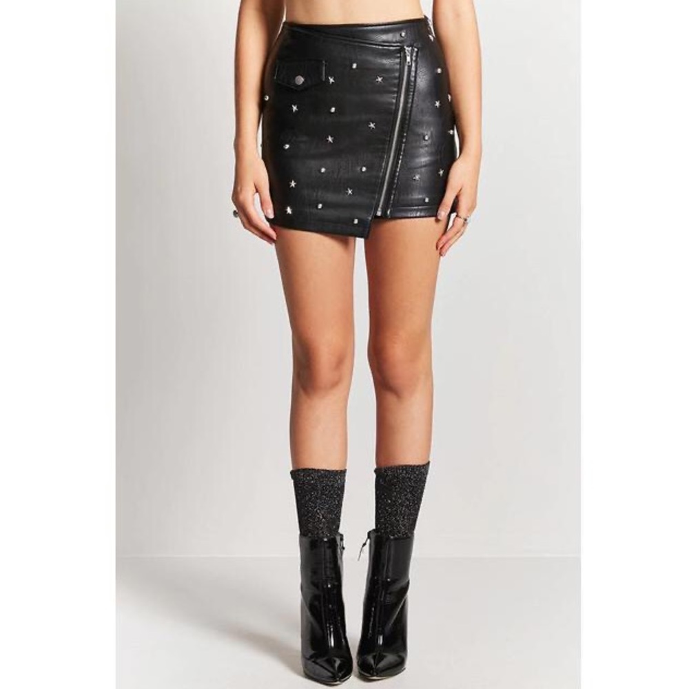 Forever 21 Faux Leather Star-Studded Moto Skirt